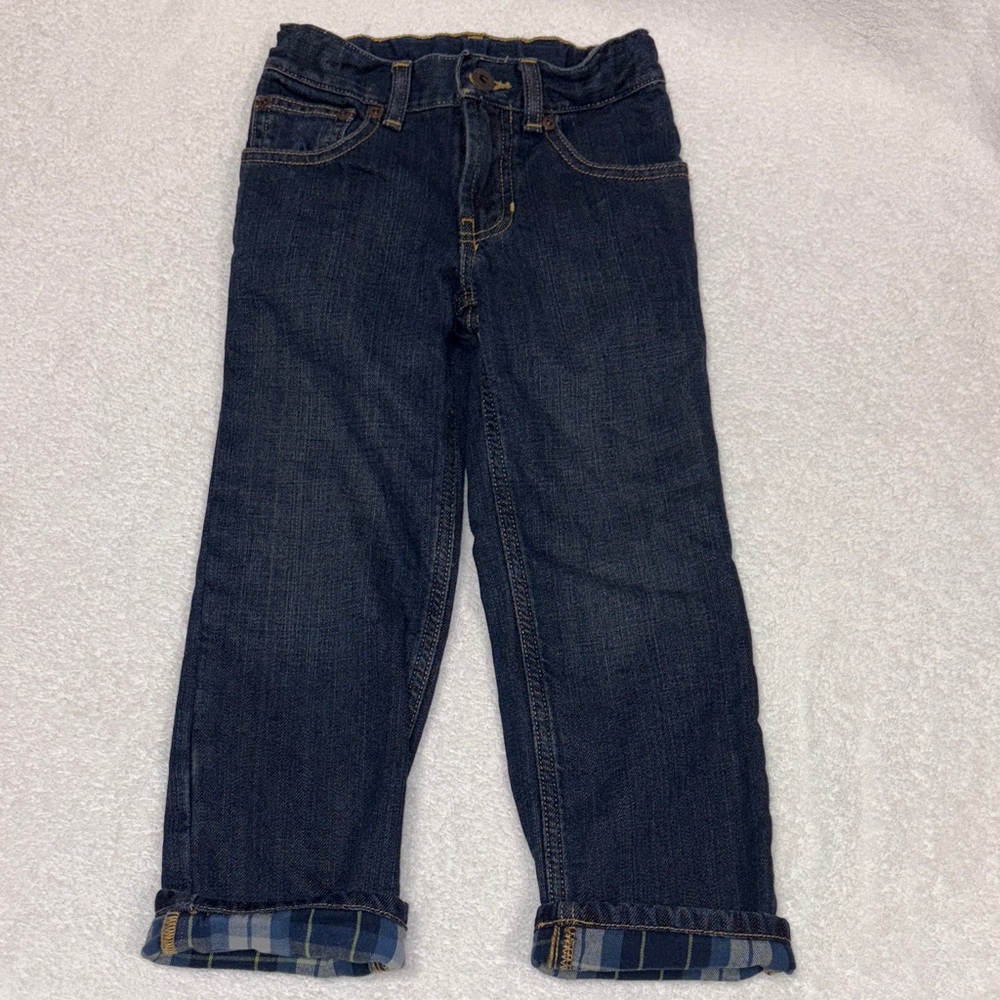 L.L. Bean Kids flannel lined Dark Blue jeans denim boys size 4
